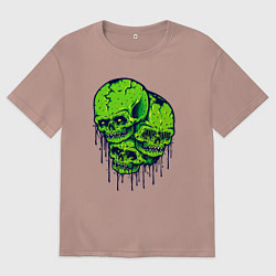 Футболка оверсайз мужская Зелёные черепушки, цвет: пыльно-розовый