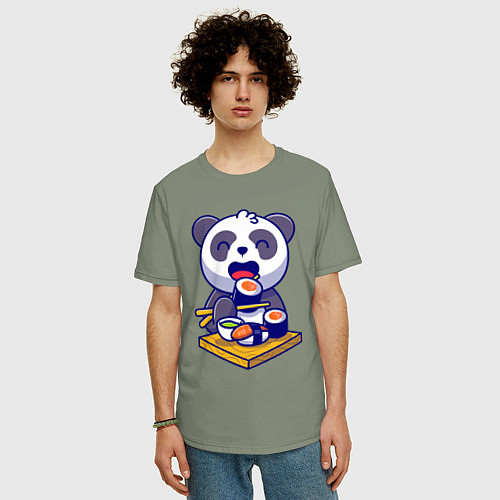 Мужская футболка оверсайз Панда и суши / Авокадо – фото 3