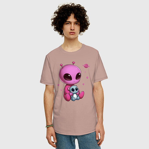 Мужская футболка оверсайз Ребенок пришелец девочка / Пыльно-розовый – фото 3