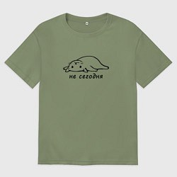 Футболка оверсайз мужская Кошка на спине не сегодня, цвет: авокадо