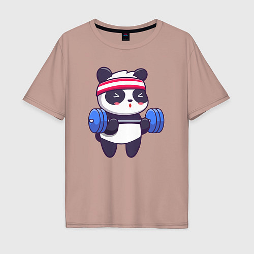 Мужская футболка оверсайз Панда в качалке / Пыльно-розовый – фото 1