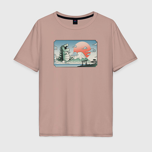 Мужская футболка оверсайз Монстр горы Фудзи / Пыльно-розовый – фото 1