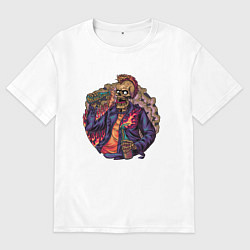 Футболка оверсайз мужская Скелет панк пьет виноводочное, цвет: белый