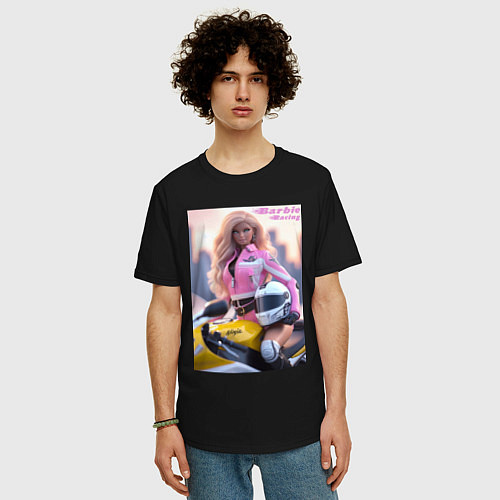 Мужская футболка оверсайз Barbie racing - ai art / Черный – фото 3