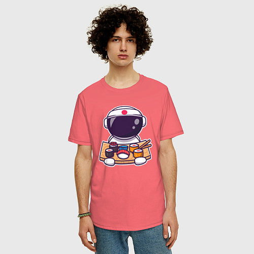 Мужская футболка оверсайз Space sushi / Коралловый – фото 3