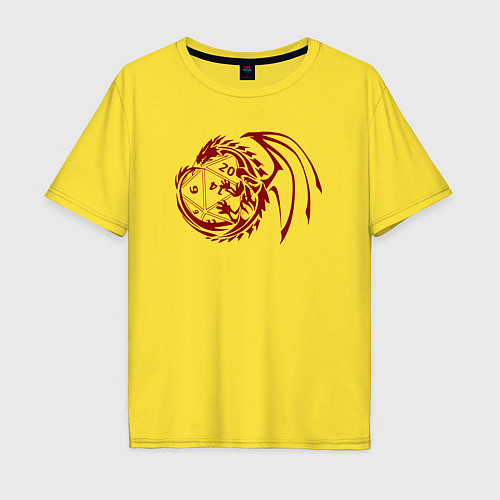 Мужская футболка оверсайз Дракон вокруг игральной кости / Желтый – фото 1