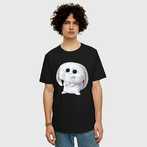 Мужская футболка оверсайз Кролик Снежок / Черный – фото 3