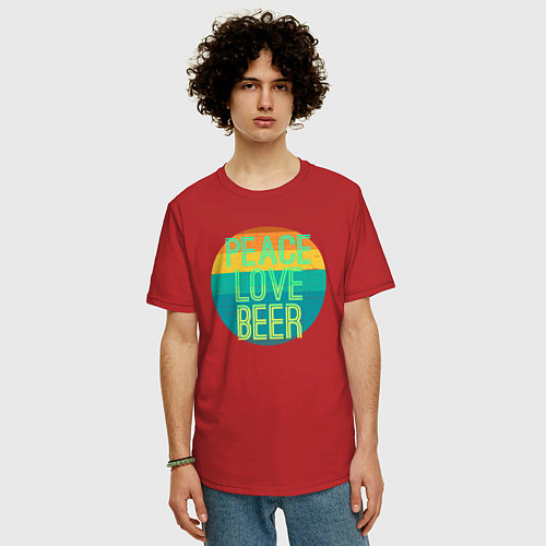 Мужская футболка оверсайз Peace love beer / Красный – фото 3