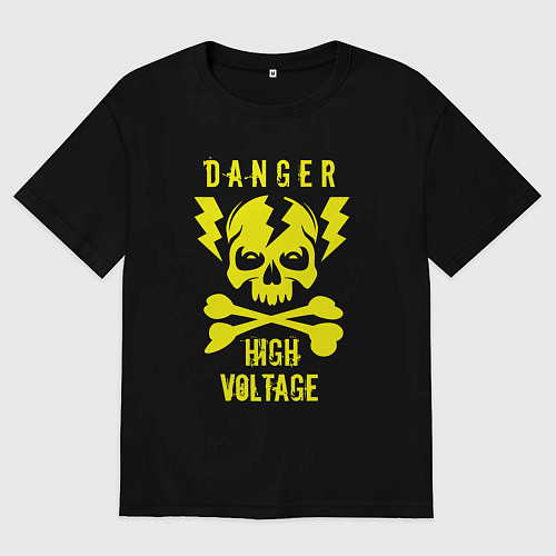 Мужская футболка оверсайз Опасно высокое напряжение / Черный – фото 1