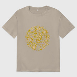 Футболка оверсайз мужская Золотые узоры гжель, цвет: миндальный