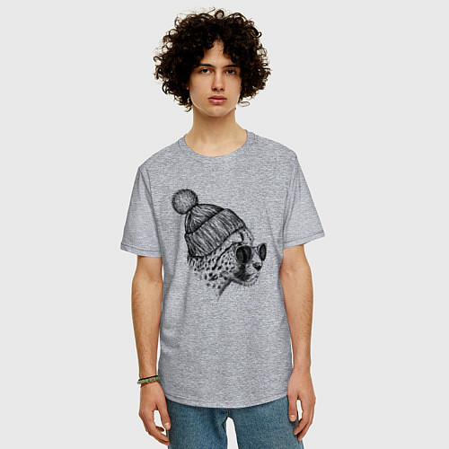 Мужская футболка оверсайз Гепард в шапке / Меланж – фото 3