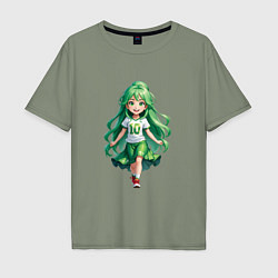 Футболка оверсайз мужская Девочка с зелеными волосами, цвет: авокадо