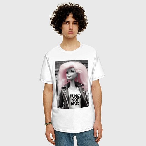 Мужская футболка оверсайз Barbie - punks not dead / Белый – фото 3