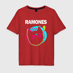 Футболка оверсайз мужская Ramones rock star cat, цвет: красный
