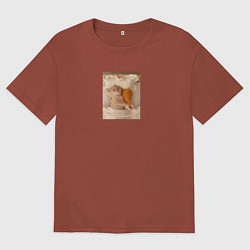 Футболка оверсайз мужская Котёнок с куриной ножкой, цвет: кирпичный