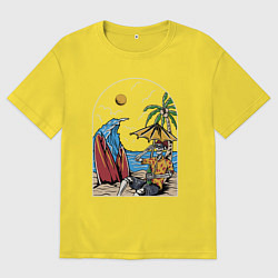 Футболка оверсайз мужская Скелет на отдыхе под пальмой, цвет: желтый
