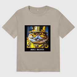 Футболка оверсайз мужская Мем кот барон в стиле стимпанк: big boss, цвет: миндальный