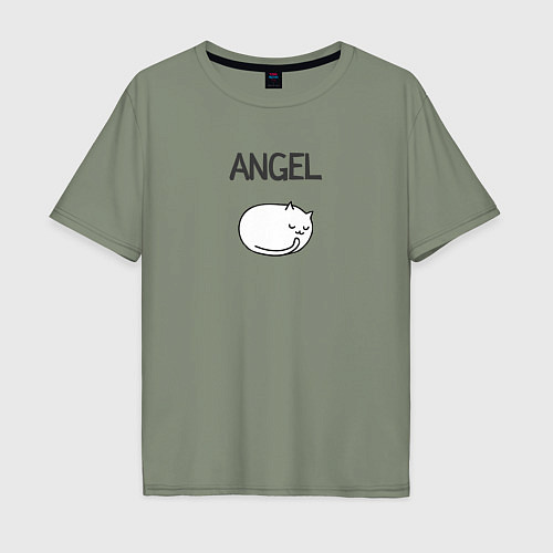 Мужская футболка оверсайз Минималистичный кот ангел / Авокадо – фото 1