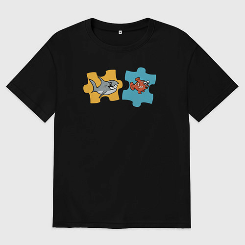 Мужская футболка оверсайз Рыбки в пазлах / Черный – фото 1