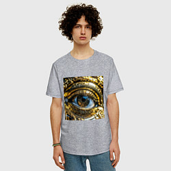 Футболка оверсайз мужская Глаз металлический желтого цвета в стиле стимпанк, цвет: меланж — фото 2