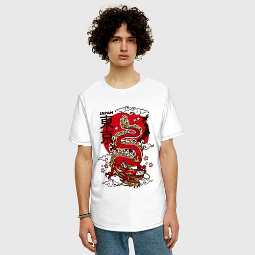 Мужская футболка оверсайз Япония - дракон / Белый – фото 3