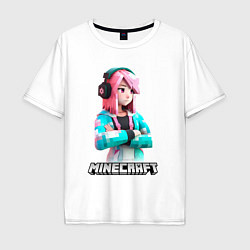 Футболка оверсайз мужская Minecraft девушка с розовыми волосами, цвет: белый