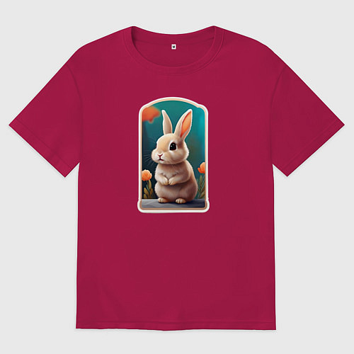 Мужская футболка оверсайз Пушистый маленький кролик / Маджента – фото 1