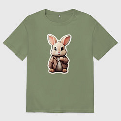 Футболка оверсайз мужская Маленький пушистый кролик, цвет: авокадо