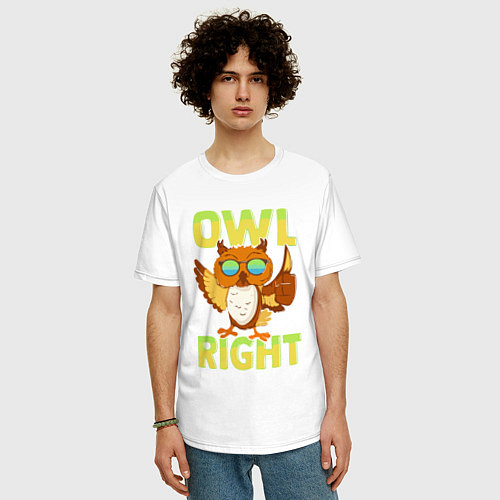 Мужская футболка оверсайз Owl right - каламбур отлично / Белый – фото 3
