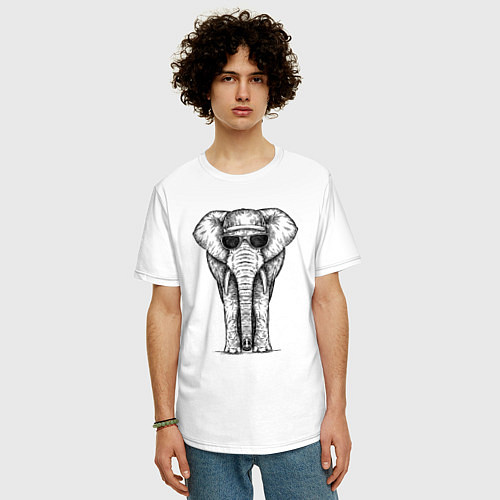 Мужская футболка оверсайз Слон в панаме / Белый – фото 3