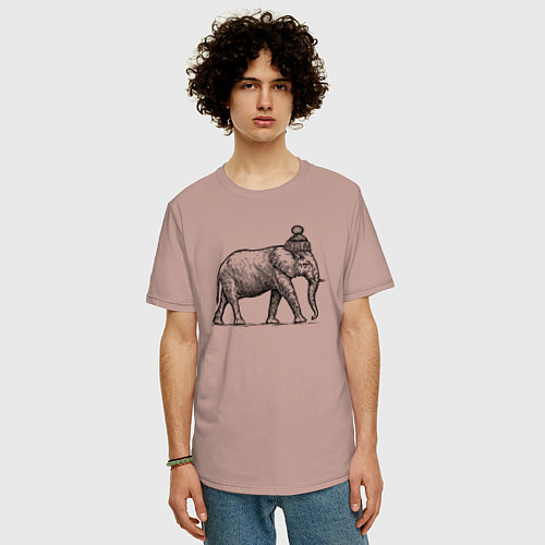 Мужская футболка оверсайз Слон замерз / Пыльно-розовый – фото 3