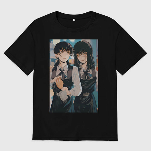 Мужская футболка оверсайз Аса Митака и Йор человек бензопила / Черный – фото 1