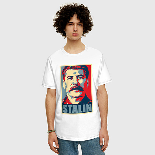 Мужская футболка оверсайз Face Stalin / Белый – фото 3