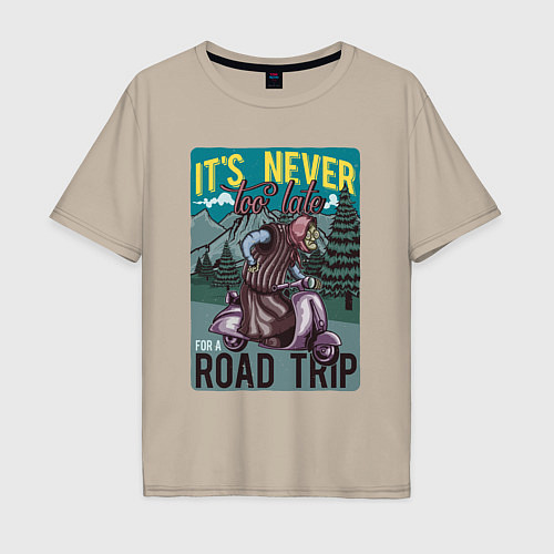 Мужская футболка оверсайз Бабушка на скутере - road trip / Миндальный – фото 1