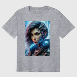 Футболка оверсайз мужская Cyber girl - ai art, цвет: меланж