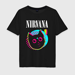 Футболка оверсайз мужская Nirvana rock star cat, цвет: черный