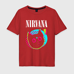 Футболка оверсайз мужская Nirvana rock star cat, цвет: красный