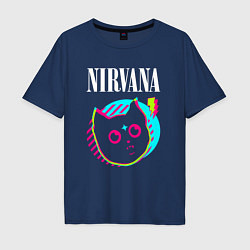 Футболка оверсайз мужская Nirvana rock star cat, цвет: тёмно-синий