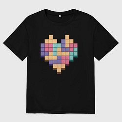 Футболка оверсайз мужская Игровое сердце из пикселей, цвет: черный