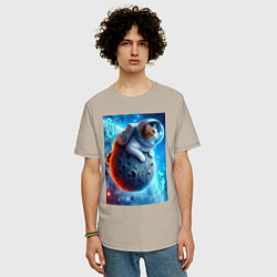 Футболка оверсайз мужская Space cat - ai art, цвет: миндальный — фото 2