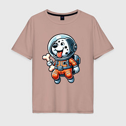 Мужская футболка оверсайз Dalmatian cosmonaut puppy with a bone