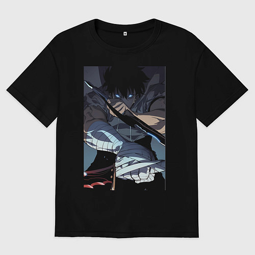 Мужская футболка оверсайз Поднятие уровня в одиночку Джину Сон / Черный – фото 1