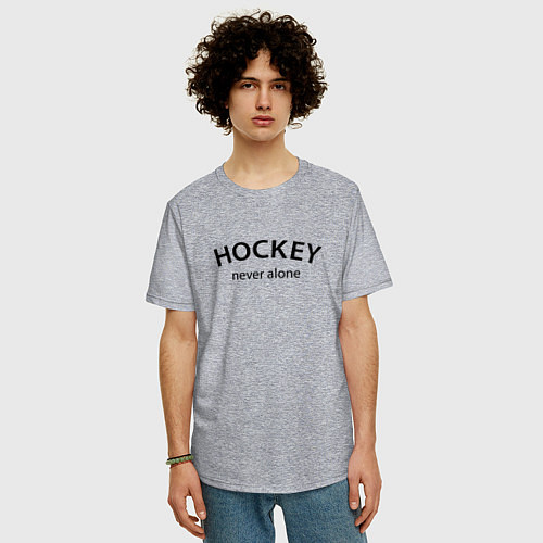 Мужская футболка оверсайз Hockey never alone - motto / Меланж – фото 3