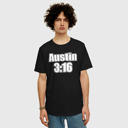 Мужская футболка оверсайз Стив Остин Austin 3:16 / Черный – фото 3