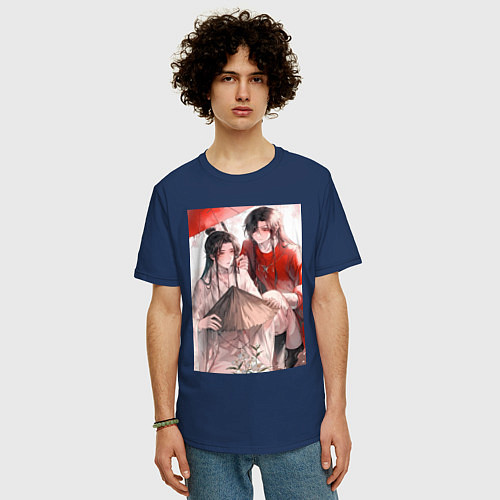 Мужская футболка оверсайз Чэн Хуа Лянь Се / Тёмно-синий – фото 3