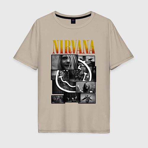 Мужская футболка оверсайз Nirvana kurt krist dave / Миндальный – фото 1
