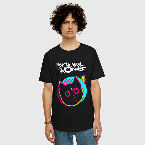 Мужская футболка оверсайз My Chemical Romance rock star cat / Черный – фото 3
