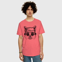 Футболка оверсайз мужская Лиса в круглых очках, цвет: коралловый — фото 2