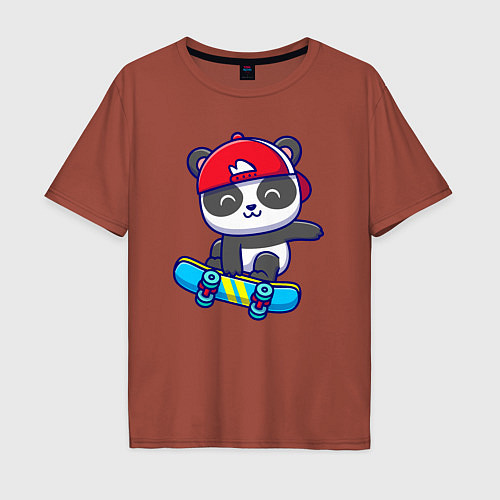 Мужская футболка оверсайз Panda skater / Кирпичный – фото 1