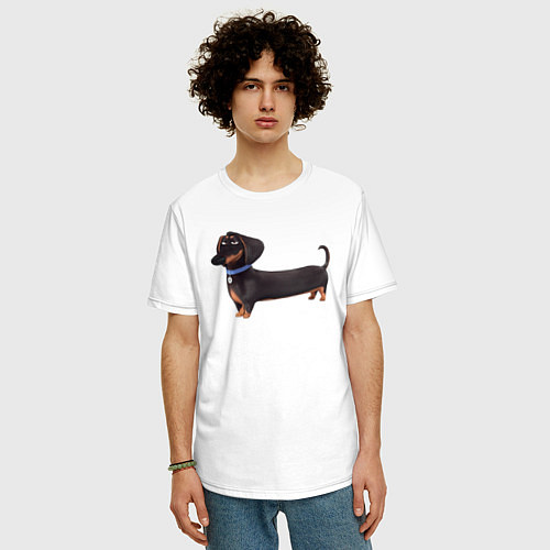Мужская футболка оверсайз Мультяшная собака такса / Белый – фото 3